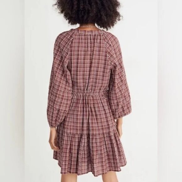 Madewell Maroon Plaid Tiered Dress - Picture 2 of 6